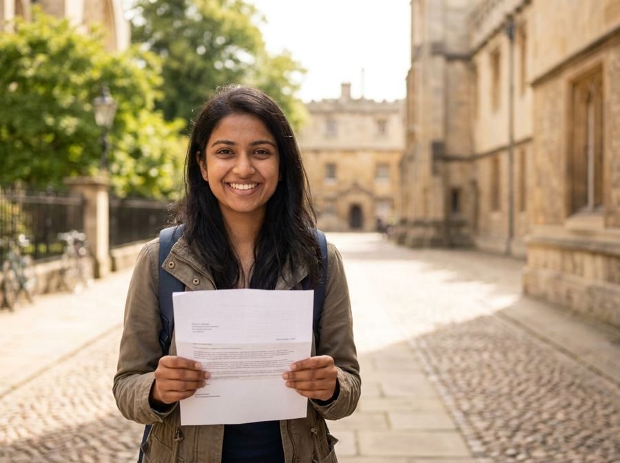 Student holding her acceptance letter